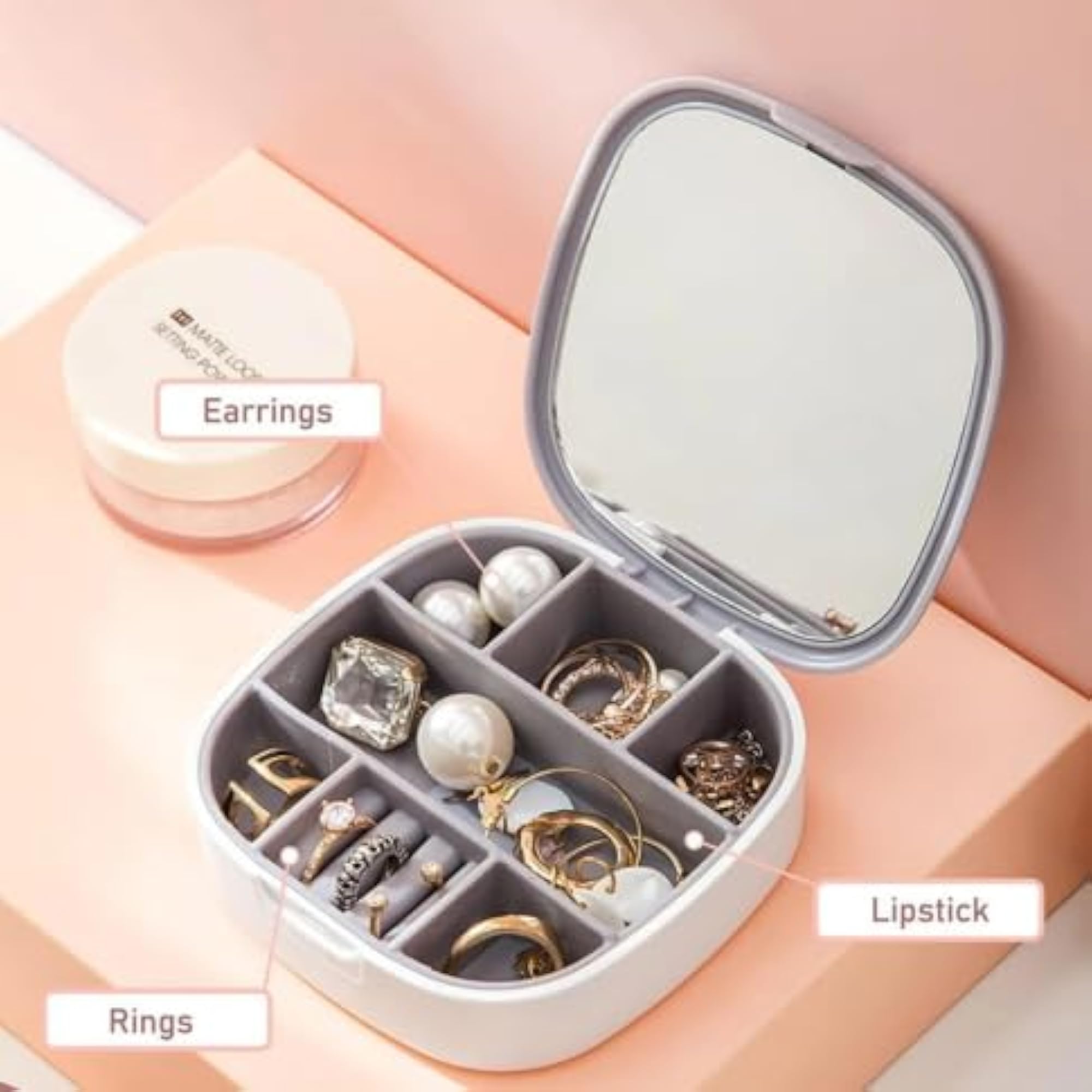 Compact Jewelry Organizer with Mirror, Travel-Friendly